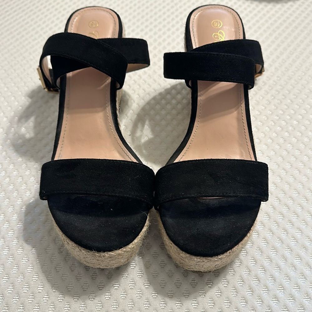 Black wedge sandals